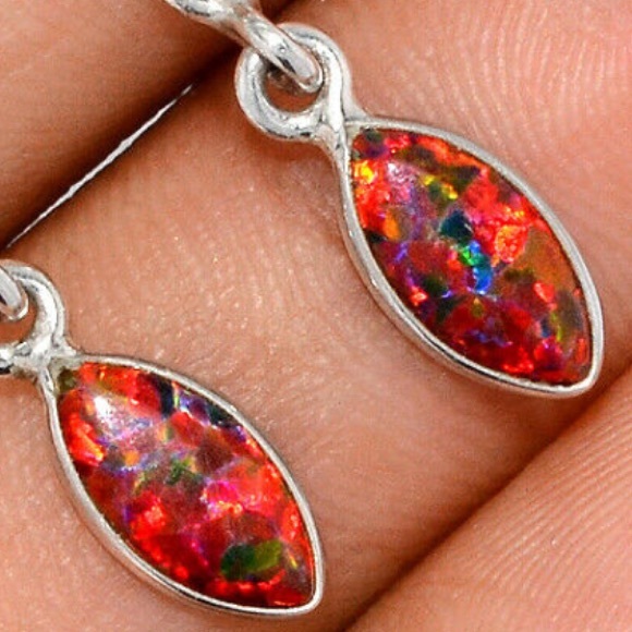 Fire opal sterling silver gecko earrings - Picture 2 of 2